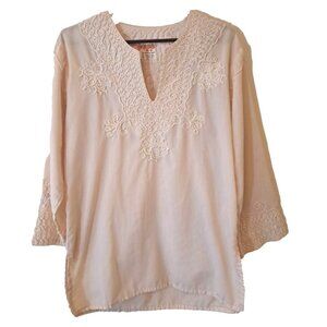Vintage Embroidered Top Blouse Womens Pepe Beige Mexico Hippie Boho M / L